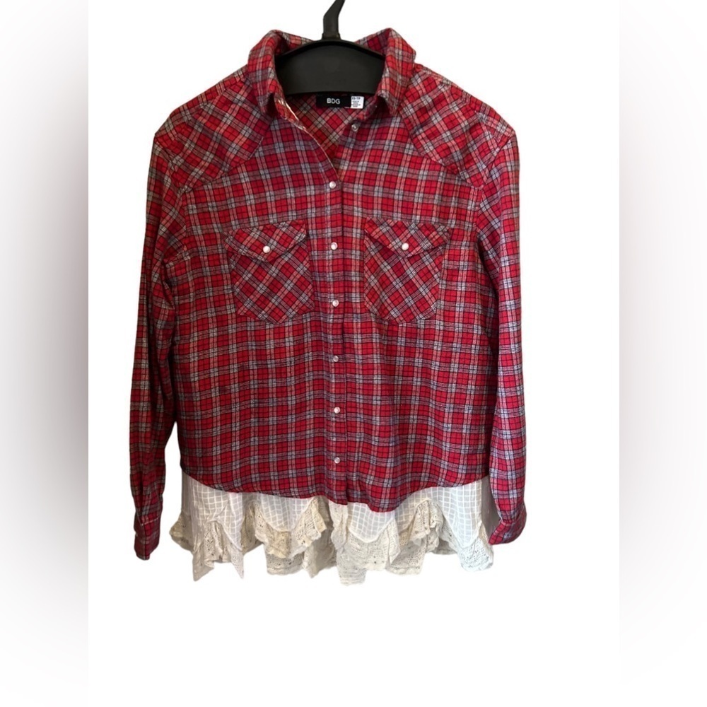 Urban Outfitters Bdg Flannel Louie Lace‎ Trim Shirt